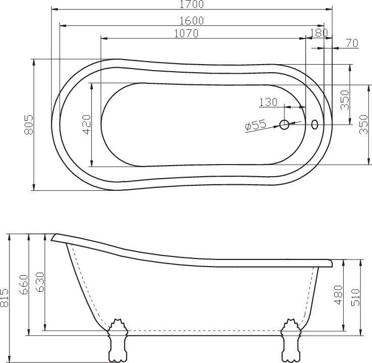 Ванна акриловая BELBAGNO BB04-ROS красный